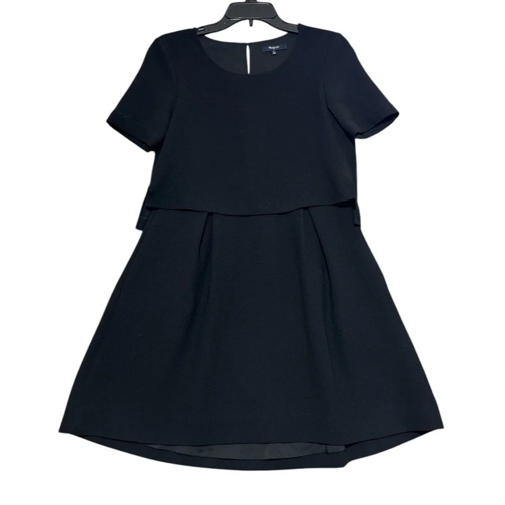 Madewell Black Layered Look Textured Fabric High Low Mini Dress Size 0